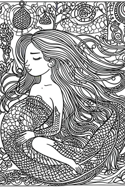 This captivating and delightful black line drawing is perfect for young artists. It features a charming and enchanting mermaid, waiting to be brought to life with colors by a 6-year-old child. The thick and bold outlines make it easy for little hands to color within the lines, fostering creativity and imagination. The mermaid is the centerpiece of the image, with her flowing hair, graceful tail, and a joyful expression on her face. The full undersea background adds depth and excitement to the s