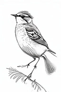 Inking illustration of a small bird. White background. Fine lines. Realistic bird. bird.