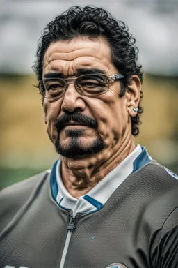 Maradona, Photographed with Canon EOS R5, 50mm lens, depth of field, shutter speed 1/1000, f/2.8, white balance, 6000k. High resolution, realistic details, HDR effects, film grain, 4K