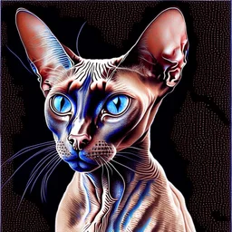 beautiful blue eyed, tall ,long legged, slender, elegant, sophisticated, sphynx-like chocolate point siamese cat expressionism pointillism style