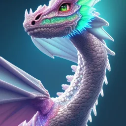 portrait of cute, adorable baby dragon made of crystals and gems, glittery scales, iridescent wings, on a cloud of cotton candy, muted rainbow colors, intricate, fine detail, 8k, sharp, crisp, high-quality, 3d octane render