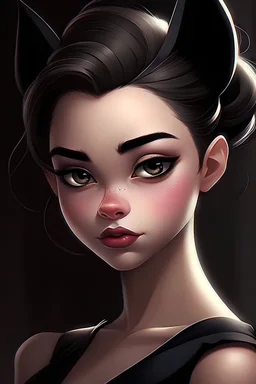 Disney villain ballerina teenage girl with brown hair and brow cat eyes