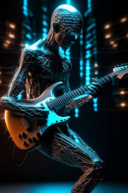 a picture of guitar player merge with ai