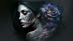 beautiful woman phantom, tattoo, flower, mysticism