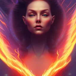 Dark Phoenix, X-Men , Jean Gray. hyperfantastic,hyperscifi,unreal engine.best colours,deep purple . fire theme .blue neon smoke.cinamatic,full cinematic lights.beautiful body details,beautiful face details,8k,