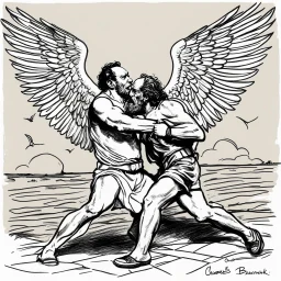 [art by Charles Bukowski] Jacob wrestling with angel