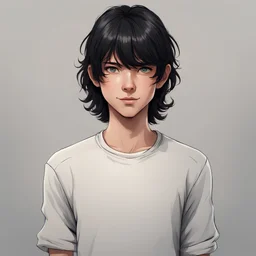I want you to create a female avatar with black hair. His hair will be shoulder-length. He will smile. His eyes will be brown. His lips will not be too full, but don't draw them too thin. His body will be visible up to the chest level. She will be young. 22 years old. Her hair is wavy and she wears bangs.