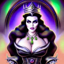 ultra detailed fullbody portrait of busty beautiful The Evil Queen, extremely detailed digital painting, intrincate, extremely detailed face,crystal clear Big Green eyes, in the style of Ohrai Noriyoshi and robert e howard and pablo oliveira and Ken Kelley and Keith Parkinson,mystical colors,perfectly centered image, perfect composition, rim light, beautiful lighting,8k, stunning scene, raytracing