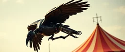 crow man robot acrobatic dodge, circus