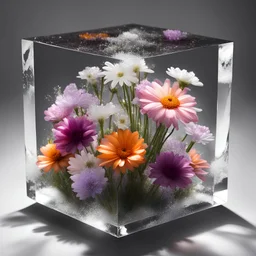 Flowers in a crystal cube