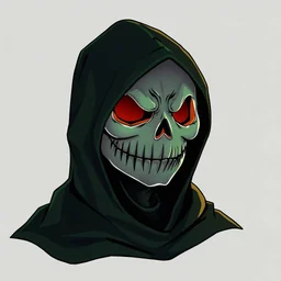 jack o lantern head with a dark green hood cloak in anime style