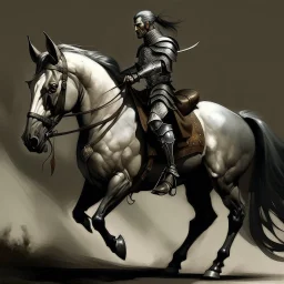 Knight riding a horse. Traditional Art . Moody