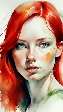 water colour drawing of women face with red hair