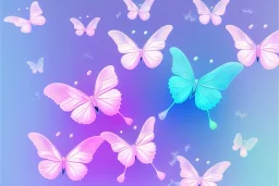  gold background, rise of soft transparent blue and pink butterflies