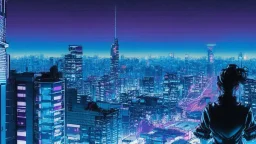 Clear Focus, High resolution, Cyberpunk skyline, comic style