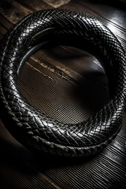 ouroboros made of black ink, leather background covering the whole image