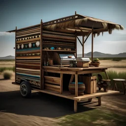 Influence from the wandering tribes outside the city. Mobile, modular furniture for those on the move. Sustainable materials and solar-powered devices. Cultural artifacts, textiles, and art that tell stories of the open road.