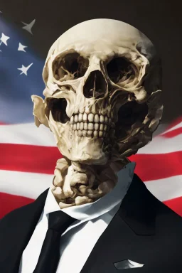 a head and shoulders portrait of a skeleton dressed in a three-piece suit as the president of the united states, based on us currency, united states one dollar bill, shades of green, line ink green drawing, real-life, colors match the united states one dollar bill, realistic, robotic,