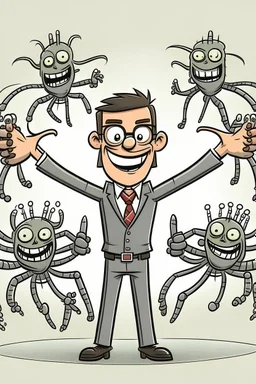 a happy boss with 8 arms and 4 eyes