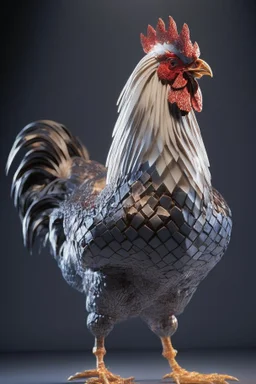 chicken completely made of square cubes, full body portrait, meticulously intricate perfectly symmetrical extremely detailed, full body and melting details, dramatic pose, portrait, pixiv daily ranking, pixiv, extreme depth of field, artstation, sculpture style, spectacular details, volumetric lighting, masterpiece, cinematic, Hollywood production, 8k resolution high definition, max octane render, vivid colors, max resolu