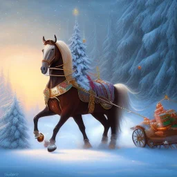 Alex Alemany style, Christmas In Vienna, horse driven vehicle, snow falling