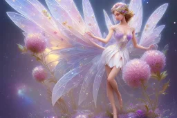 one very little beautiful fairy on a big crystal subtle flower in a galactic ambiance, transparent petals, delicate colors, in the foreground, full of details, smooth, bright sunshine，soft light atmosphere, light effect，vaporwave colorful, concept art, smooth, extremely sharp detail, finely tuned detail, ultra high definition, 8 k, unreal engine 5, ultra sharp focus