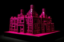 A dark magenta mysterious Halloween themed castle painted by Keith Haring