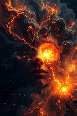 A face of spacetime erupting with blistering, glowing boils that explode into stars, nebulae, and clusters