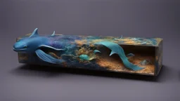 a box 10 cm long by 5 cm wide and 25 cm high, from subnautica, sea animals, leviathan, dark colours