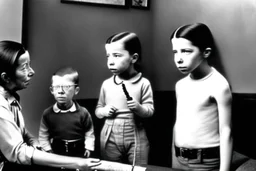 a photo of child-like Simone de Beauvoir and child-like Jean-Paul Sartre meeting child-like Che Guevara who is lighting a cigar for child-like Jean-Paul Sartre