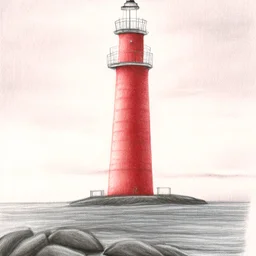 A pastel pencil drawing of the red lighthouse Andenes Lighthouse in Norway