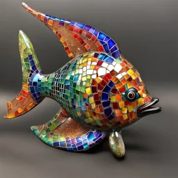 whimsical blown glass fish with a rainbow-hued, mosaic finish, early 20th century. Elegant and intricate detailing super realistic