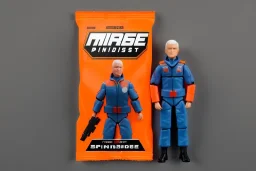 packaging label Mike pence g.i. joe toy With a gun space force uniform action figure, fluorescent orange, pricetag, snowcat