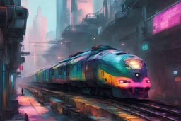 SF, Various color train, cyberpunk,
