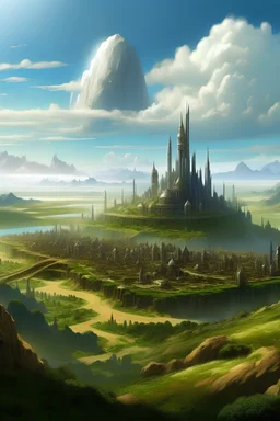 high fantasy city surrounded by a large plain