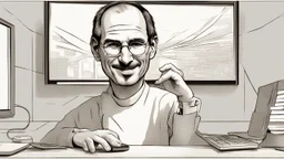 "A thumbnail image of Steve Jobs, the founder of Apple Inc. and an icon of innovation and technology. The image depicts Steve Jobs wearing his iconic glasses and smiling confidently. The design of the image conveys aspects of brilliance and the impact that changed the world. The image symbolizes the journey of creativity and transformation that Jobs went through, embodying his values and legacy in the world of technology and business."