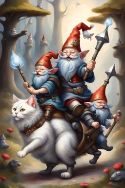 gnomes riding cats with lances