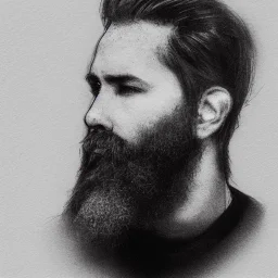 moody tiny charcoal side profile portrait of a bearded man, smudged charcoal, side on profile, charcoal portrait, artistic black and white profile portrait, delicate, highly detailed, chiaroscuro, beautiful composition, delicate arrangement, aesthetic, soft lighting, tender