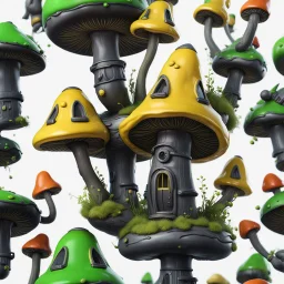 A funny floating mushroom house in space. neutral colors, black yellow green, Detailed gloss Painting, rich color, fantastical, intricate detail, splash screen, hyperdetailed, insane depth, concept art, 8k resolution, trending on Artstation, Unreal Engine 5, color depth, dynamic lighting, splash art, dramatic, masterpiece, excellent quality beautiful Fun Imaginative, unique, great composition