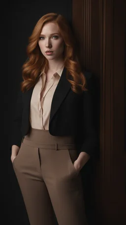 ((young woman molly quinn)), dark background, mid shot, full body, neutral expression, ultra realistic, highres, superb, 8k wallpaper, extremely detailed, intricate, limited palette,