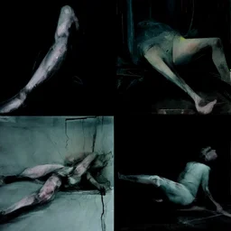 Minimal contemporary abstract oil paintings close up person limbs sinew and concrete fragments illuminated at night style of Justin Mortimer And Francis bacon