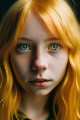 Una chica con ojos marrones y pelo amarillo