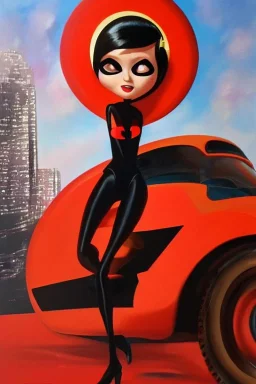 Full body portrait, painting, medium shot lady style of The Incredibles