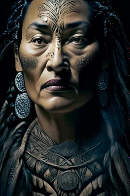 portrait of a maori woman, fractal, intricate, elegant, highly detailed, digital photography, subsurface scattering, cinematic lighting, depth of field, zeiss lens, detailed, symmetrical, centered, fashion photoshoot by jheronimus bosch and james jean and greg rutkowski by Annie Leibovitz and Steve McCurry, David Lazar, Jimmy Nelsson Breathtaking, 8k resolution, extremely detailed, beautiful, establishing shot, artistic, hyperrealistic, beautiful face, octane render