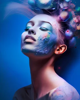 expressive model with [color] powder, model, portrait, woman, emotions, [emotions], woman Portrait, creation, young, face Model, art, emotions, colored facial expression, colorful, plain background