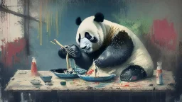 Panda eating chinesse paint art