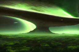 A huge tornado in the middle of an alien ocean planet, green, magnificent, atmospheric, digital art, unreal engine, 8k