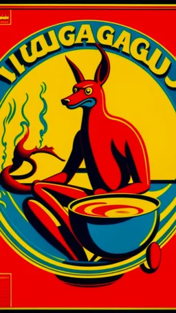 Kangaroo Soup Australian Ad in an 80s style, Scott Pilgrim style.