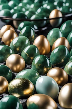 a carton of supermarket eggs|made of (jade gemstone:1.5) with gold veins|close-up view|interesting contrast masterpiece, best quality, detailed, realistic, 8k UHD, high quality, lifelike, precise, vibrant, absurdres,