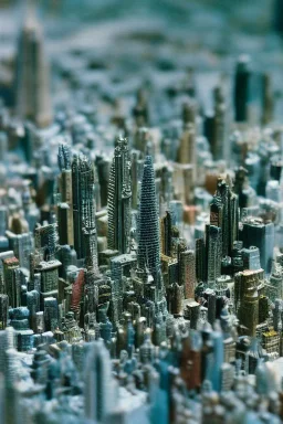 Macro photography, miniature future metropolis, ultra realistic, highly detailed, Kodak Portra 400, 16k